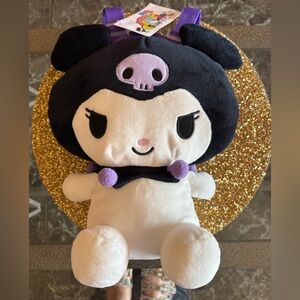 Hello Kitty NWT Black and White Plush with Purple Accents Backpack with zipper.